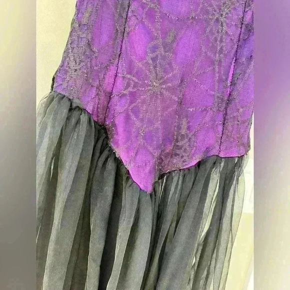 Gothic Spider Web Dress Purple Black Mesh | Halloween Costume Cosplay Emo Grun - Picture 8 of 11
